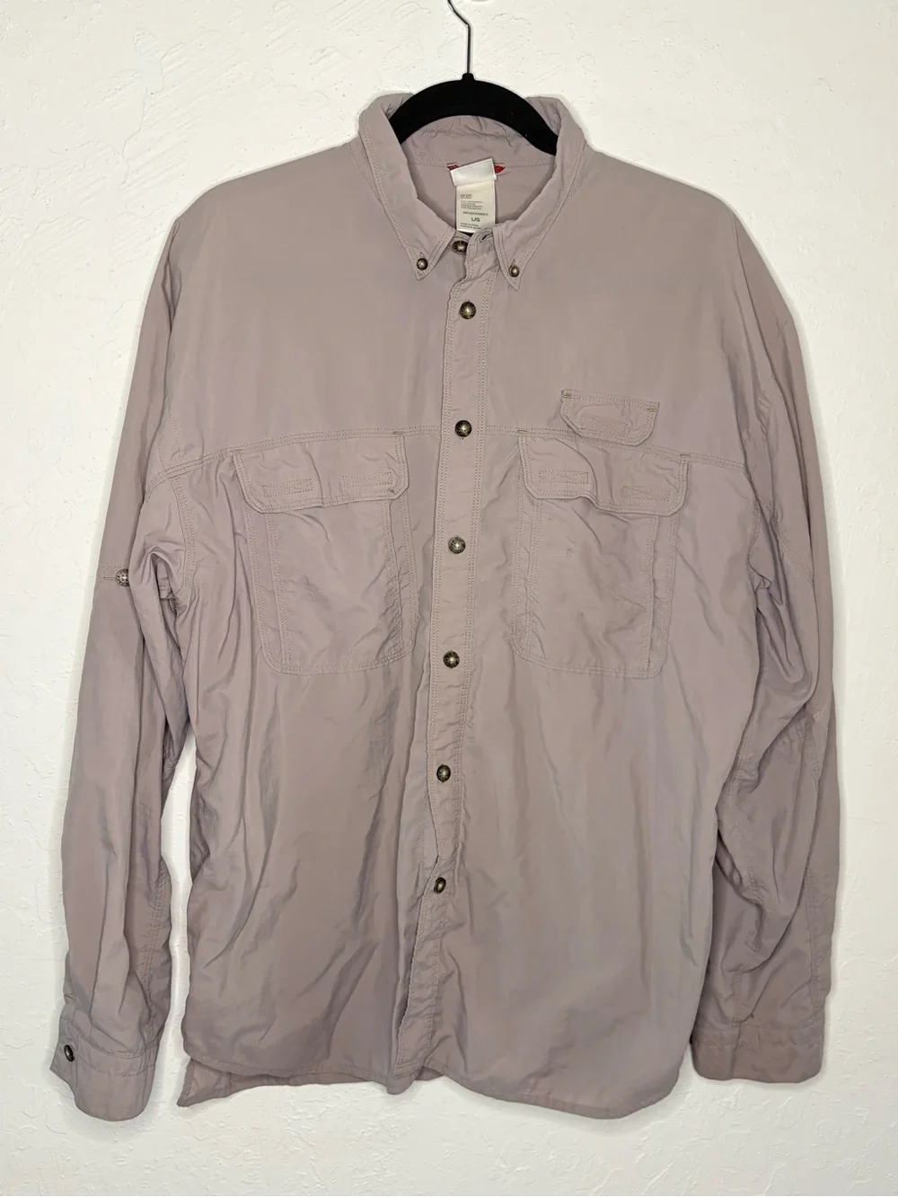 The North Face Men’s Large L/S Hiking Roll Sleeve Camp Outdoor Shirt Gray Button